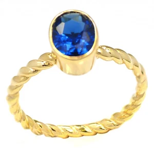 Anillo Joker De Buman 1.21ctw Solitario Creado Zafiro Chapado en Oro Plata, Talla 7 - Imagen 1 de 4