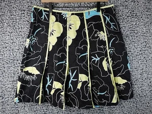 Uniform John Paul Richard Black Floral Linen Pleated Skirt Sz 14 Knee Length - Picture 1 of 6