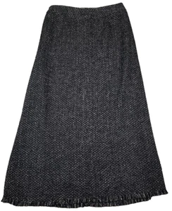 Chicos 1 Tweed Fringe Skirt Black White Preppy Academia Maxi Long Classic Medium - Picture 1 of 17