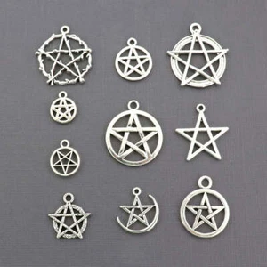Pentagram Charm Collection Antique Silver Tone 10 Different Charms - COL410H - Picture 1 of 1