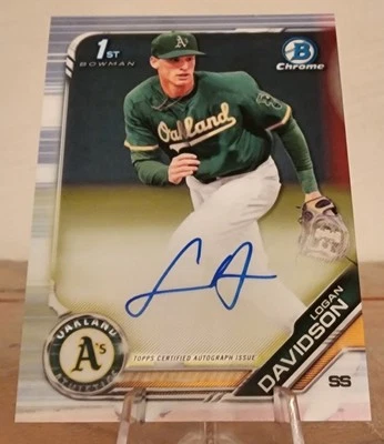 2019 BOWMAN CHROME LOGAN DAVIDSON A'S ATHLETICS AUTO ROOKIE RC - Image 1 of 2