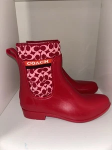 Coach Rivington Womens Signature Red Candy Apple Rain Ankle Boots Shoes Sz 8 - Picture 1 of 5