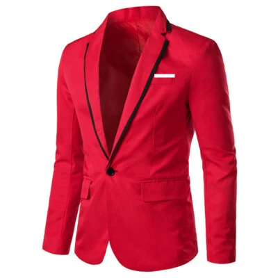 Men Business Blazer Suit Office Work Formal Coat One Button Jacket Slim Fit Top, - Image 1 of 4
