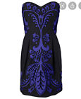 French Connection Black Blue Beaded Damask Dress Size 10 12 Temperley Nye Xmas