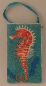 Seahorse Hand Beaded Club Bag, With Cross Body Strap and Buttoned Wristlet Strap - Picture 1 of 11
