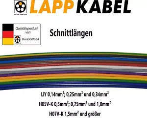 Lapp Litze Schnittlängen H05V-K 0,5mm² 0,75mm² 1mm² H07V-K 1,5 2,5 4 6 10 16mm² - Bild 1 von 5