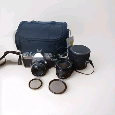 Nikon Nikkormat FT2 35mm Film Camera 2 Lenses Filter Case Silver Chrome Tested  - Image 1 of 4