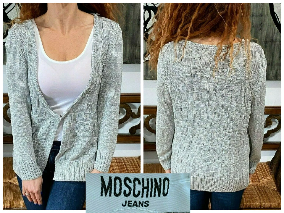 SUÉTER CÁRDIGAN MOSCHINO JEANS PLATEADO METALIZADO PUNTO LÚREX 12❤️ Foto 1 de 4