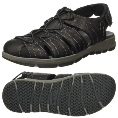 Clarks Brixby Cove Black Leather BUNGEE ELASTIC FASTENING Sandals Men UK-7 G  41 - Image 1 of 3