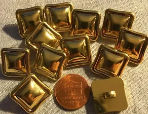 12 Shiny Gold Tone PLASTIC Square Domed Shank Buttons 11/16" 17MM Lot # 2628 - Picture 1 of 1