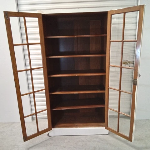 Antique Farmhouse Tall Cabinet/Cupboard White Paint 5 Moveable Shelves 6 FT Cover