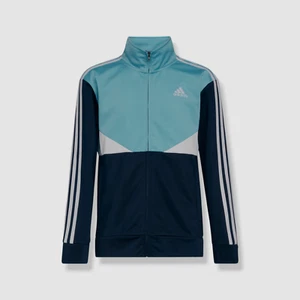 Adidas Boys Blue Active Zip Front Sportswear Color Block Tricot Jacket Size L - Picture 1 of 2
