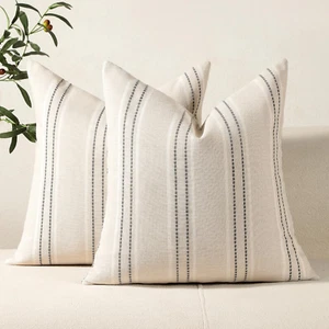 Throw Pillow Covers 22X22 Set of 9 Striped Pillow Covers Textured Linen Decorati - Picture 1 of 7