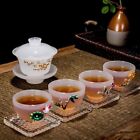 Ensemble de thé glaçure colorée gaiwan tasse à thé argent relief fleur boutique tureen clair