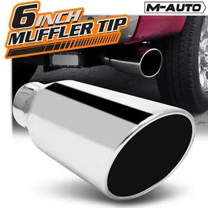Chrome 15" Slant Exhaust Pipe Tail 4"Inlet 6"Outlet Muffler Digonal Cut Roll Tip - Picture 1 of 10