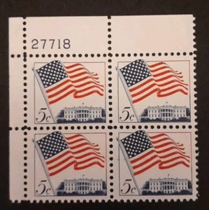 1963 US Stamp Scott#1208 Plate Block of 4 Flag & White House 5 cent MNH - Picture 1 of 2