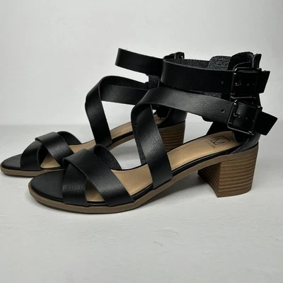 Material Niña Zapatos Mujer Talla 8.5 Sandalias Tacón Bloque Doble Hebilla Cremallera Foto 1 de 4