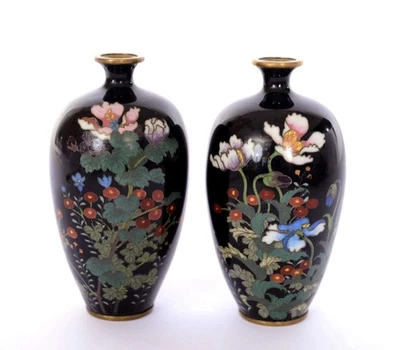 1910 年代日本 Cloisonne 搪瓷河马迷你花瓶花朵 — 第 1/4 张图片