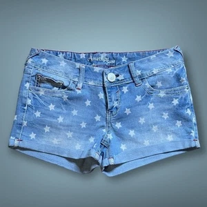 Amethyst Loren Denim Star Print Blue Shorts Juniors Low Rise Atomic Y2K Size 3 - Picture 1 of 8