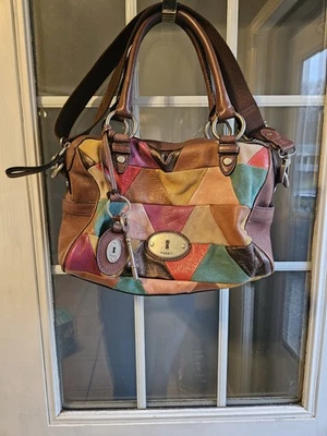 Cartera de cuero con retazos Fossil Maddox Boho Indie Hippie geométrica Foto 1 de 4