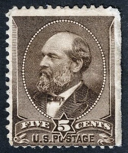 US Sc 205 Yellow Brown 5¢ 1880 Hinged Original Gum - Picture 1 of 1