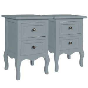 BEDSIDE TABLE PAIR GREY BEDROOM UNIT CABINET NIGHTSTAND WITH 2 DRAWERS IN EACH