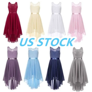 Kids Girls Chiffon Prom Pageant Gown High Low Sleeveless Formal Party Dress - Picture 1 of 104