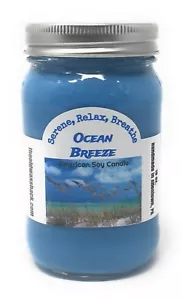 Ocean Breeze - Pure Soy Candle - Hand Poured In Mason Jar - SHIPS FREE - Picture 1 of 2