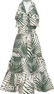 Andres Otalora Manaos Sleeveless Printed Dress Women's 0 Green Button Front - Picture 1 of 17