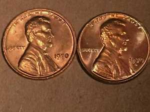 (1 set) 1970 P No Mint Mark + L on Rim+ 1970 D Pennies BU (2 coins) - Picture 1 of 9
