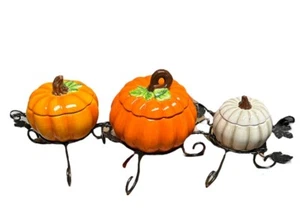 DISCON 4 PIECE FALL CERAMIC PUMPKIN CENTERPIECE SET HOME INTERIORS NEW IN BX - Picture 1 of 8