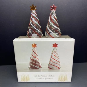 Pier One Glass Christmas Trees Salt And Pepper Shakers In Box - Picture 1 of 15