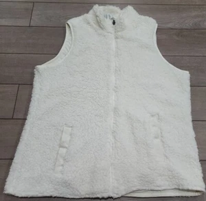 Jockey Women's Solid White Cream Sherpa Full Zip Pocketed Vest Size Medium.  - Picture 1 of 5