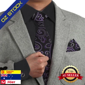 Black Tie SET Violet Neck Ties Hanky Cufflink Set Gift Box Dan Smith C.C.B.H.033 - Picture 1 of 6
