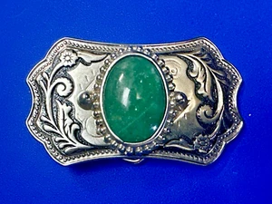 Green Aventurine Quartz Cabochon Cab Stone Centerpiece on Western Belt Buckle - Picture 1 of 12