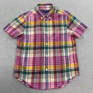 Polo Ralph Laruen Shirt Boys 5 Pink Plaid Short Sleeve Button Down Pony - Picture 1 of 13