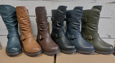 Ladies Heavenly Feet Hannah4 Vegan Memory foam Mid Calf Zip & Buckle Wedge Boots