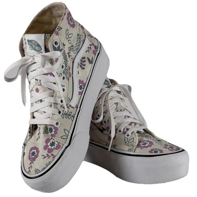 Vans Sk8 Zapatos de Skate de Plataforma Alta Para Mujer 9 Floral Crema Púrpura Verde Tenis Foto 1 de 4