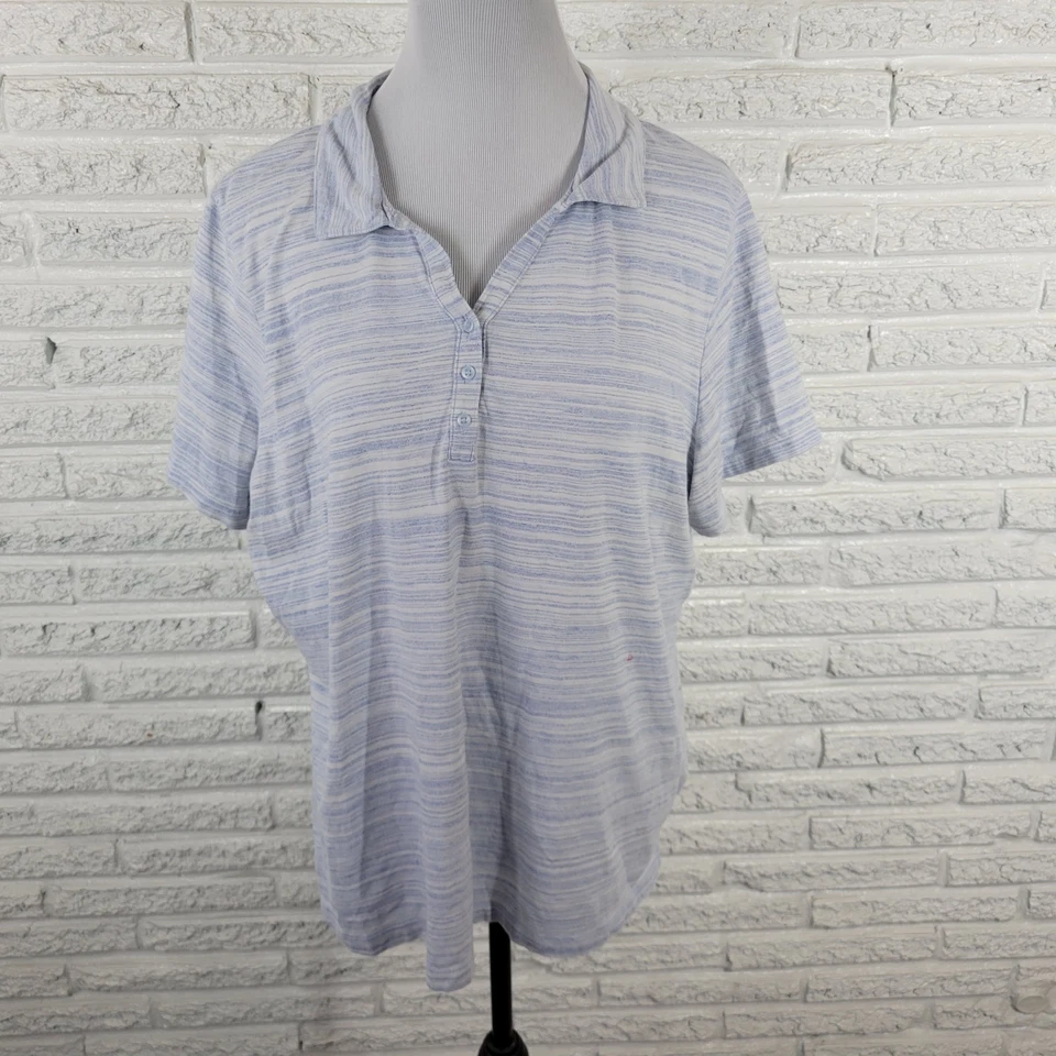 Croft Barrow Women Top 1X Plus Polo Short Sleeve Blue Stripe Cotton Blend Casual - Imagem 1 de 4