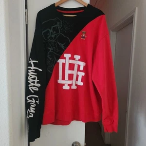 Hustle Gang Felpa Manica Lunga Pullover Uomo 4X Nero Rosso Ricamato - Foto 1 di 9