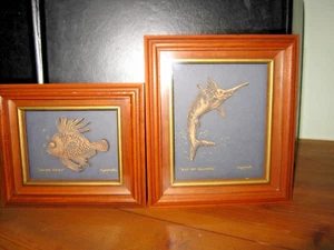 New Zealand - Set of 2 Clay Shapes 3 D Shadow Box Clay Fish Wood Pictures - Picture 1 of 12