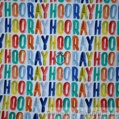 BonEful Fabric FQ Cotton Quilt White Calico Small Gay Pride Hooray Word Stripe S - Image 1 of 4
