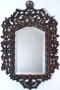 SCARCE VICTORIAN RETICULATED BRONZE ANTIQUE WALL MIRROR W/GRIFFINS/BEVELED GLASS - Picture 1 of 21