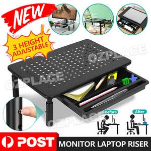 Computer Monitor Stand Laptop Riser Desktop Space Saver Adjustable Height - Picture 1 of 11