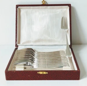 Antique Sterling Silver Cake Forks Set of 12 Wolfers in Case Brussels c1950 350g - Picture 1 of 6