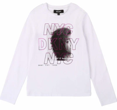 DKNY Girls White Graphic Long Sleeve T-Shirt 12 Years BNWT - Image 1 of 2