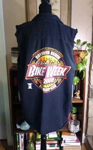 Vintage 2004 Daytona Beach Bike Week Biker Vest Men's 2XL Cutoff Denim Black - Picture 1 of 8