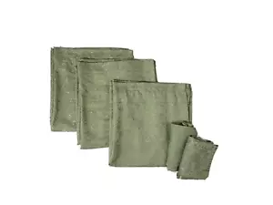 Vintage Set 5 grüne Vorhänge & Volants Set Paneele bestickt Druck Muster Rarität - Bild 1 von 5