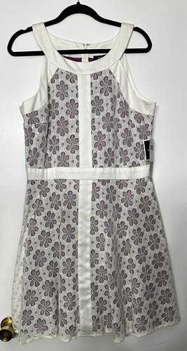 OFF WHITE Abito Chetta B senza maniche lunghezza ginocchio viola con sovrapposizione pizzo bianco sporco taglia 16