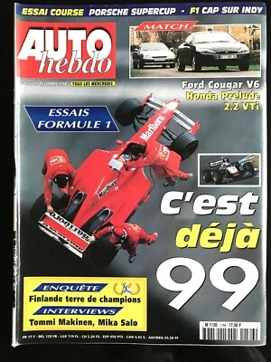 AUTO HEBDO 9/12/1998; Essai course Porsche Supercup/ Ford Cougar V6/ Prelude Hon - Photo 1/2